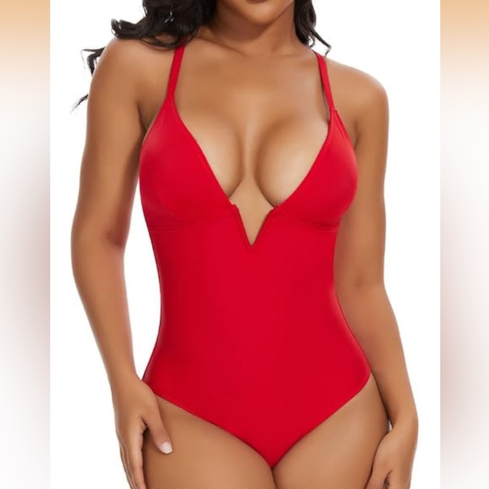NWT SHAPERIN Women Swimsuit One Piece Bathing Suits Tummy Control Sexy Deep V